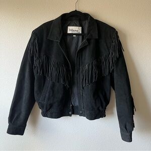 Wilson Black Bomber Jacket with Fringe Details